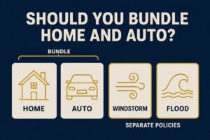 Should you bundle home and auto in Texas: home and auto bundle together while windstorm and flood are separate policies