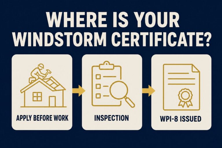 Windstorm certificate process in Texas: apply before work, inspection, WPI-8 issued